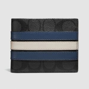 NEW Coach 3 in 1 Men Wallet Signature Canvas Varsity Stripe CW385 Denim/Charcoal